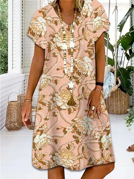

Casual Abstract V neck Dress, Pink, Dresses