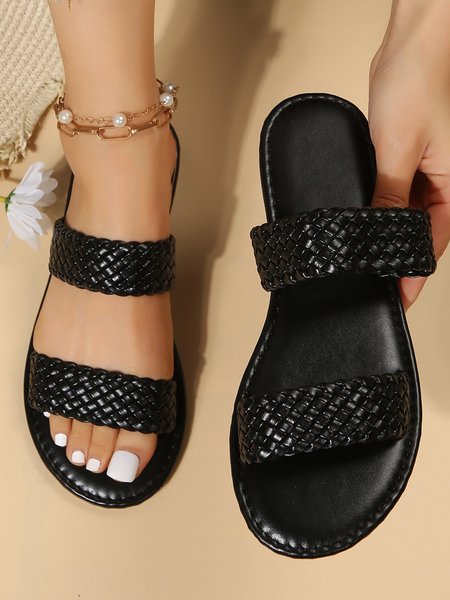 

Vintage Braided Double Strap Slide Sandals, Black, Sandals & Slippers