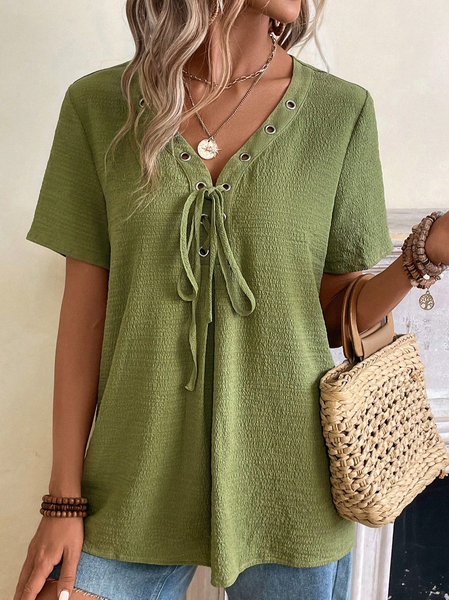 

Casual V Neck Plain Regular Fit Shirt, Green, Shirts & Blouses