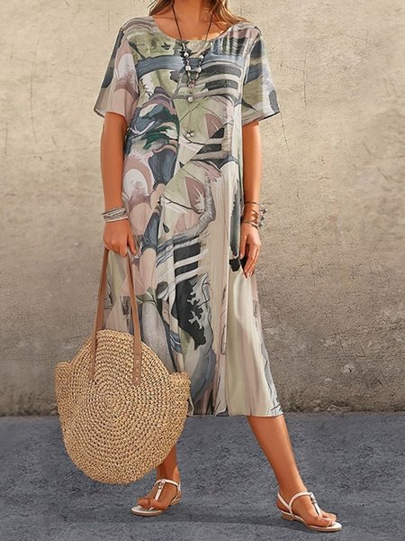 

Casual Abstract Crew Neck Dress, Gray, Dresses