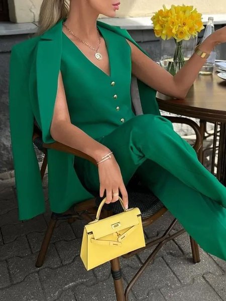 

Urban Lapel Collar Regular Fit Plain Blazer, Green, Blazers