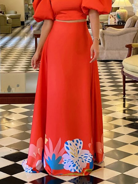 

Daily Regular Fit Elegant Plain Skirt, Red, Skirts
