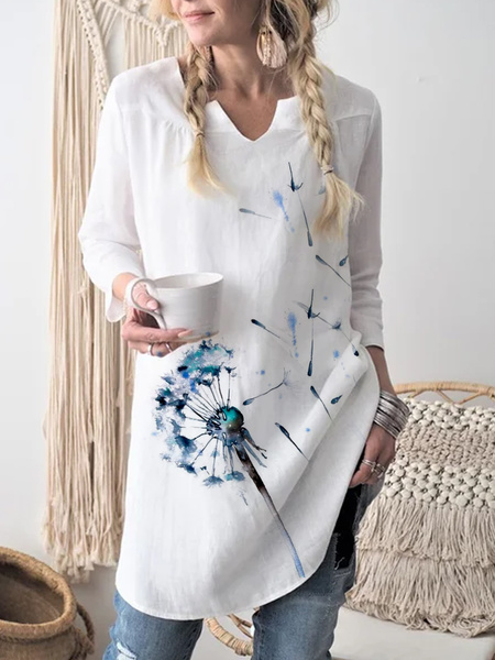 

Dandelion Casual Linen V Neck Blouse, White, Shirts & Blouses
