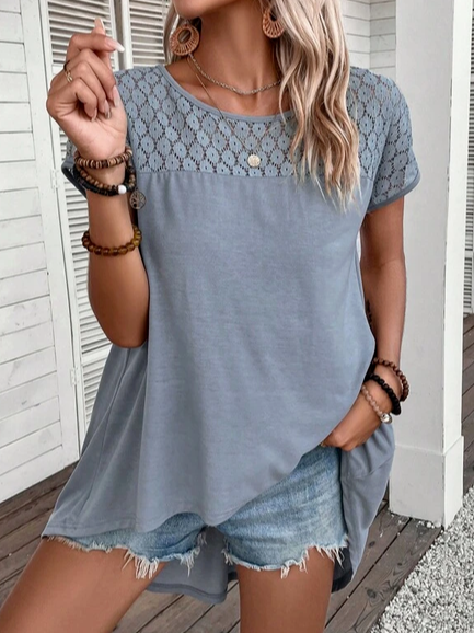 

Crew Neck Plain Loose Casual Shirt, Gray, Shirts & Blouses