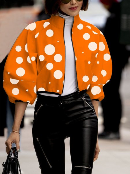 

Loose Polka Dots Stand Collar Urban Jacket, Orange, Jackets