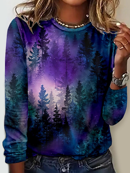 

Women's Casual Nnature Lover Tree Crew Neck Shirt, Blue, Long sleeves