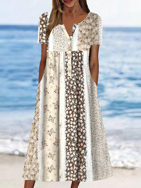 

Casual Floral Crew Neck Dress, Apricot, Dresses