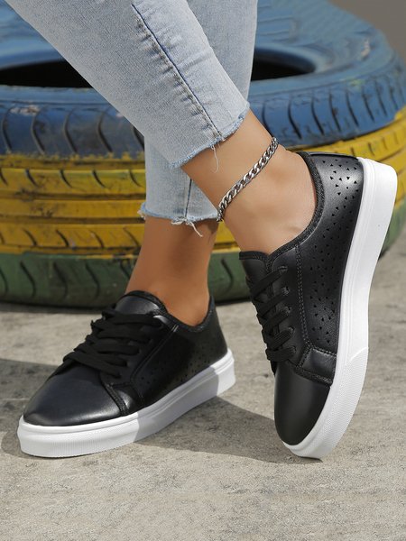 

Casual Hollow out Lace-Up Skate Shoes, Black, Sneakers