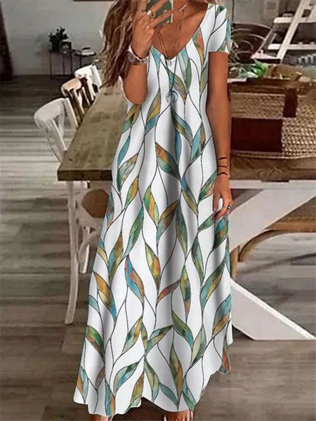 

Casual V neck Regular Fit Dress, Blue, Dresses