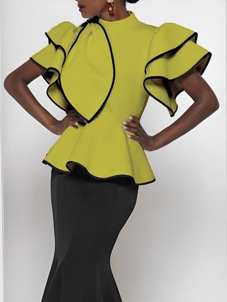 

Color Block Elegant Regular Fit Others Shirt, Yellow, Blouses and Shirts