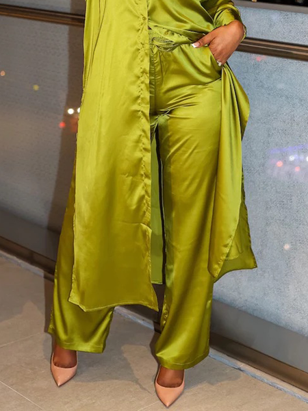 

Urban Satin Lightweight Loose Fashion Loose Pants Straight pants, Green, Pants