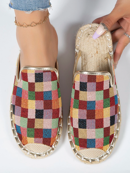 

Women Plaid Fabric Espadrille Mules, As picture, Flats