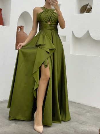 

Halter Elegant Party Dress, Green, Maxi Dresses