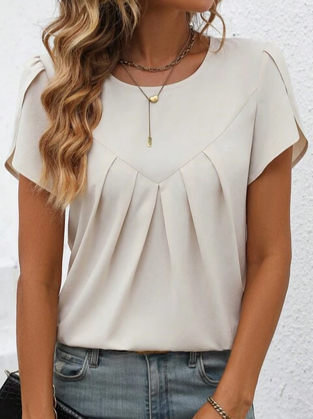 

Casual Loose Crew Neck Plain Shirt, Apricot, Shirts & Blouses