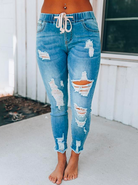 

Plain Casual Denim Regular Fit Jeans, Blue, Jeans