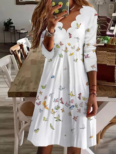 

Shell Neck Butterfly Knit Slim Dress, White, Dresses