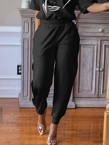 

Plain Regular Fit Casual Sweatpants & Joggers, Black, Pants
