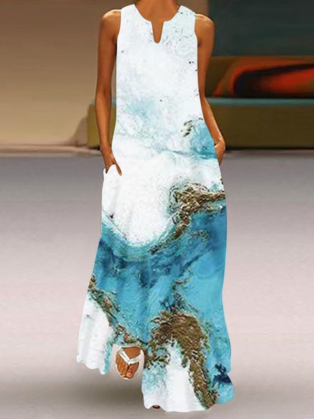 

Casual Floral Regular Fit V Neck Dress, Blue, Dresses