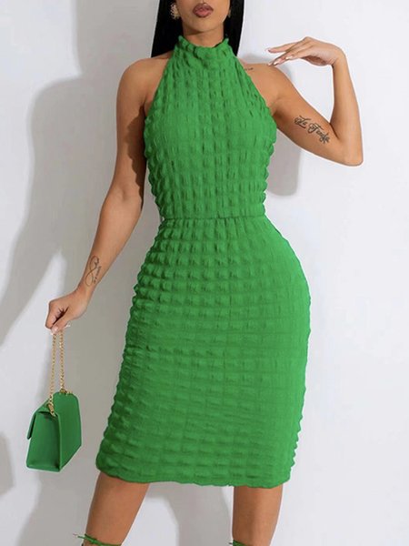 

Regular Fit Halter Plain Elegant Dress, Green, Midi Dresses