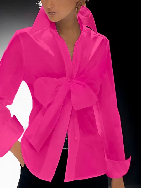 

Daily Plain Shirt Collar Urban Long sleeve Blouse, Rose red, Blouses and Shirts