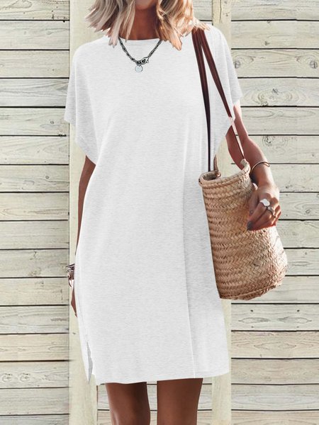 

Casual Floral Crew Neck Dress, White, Dresses