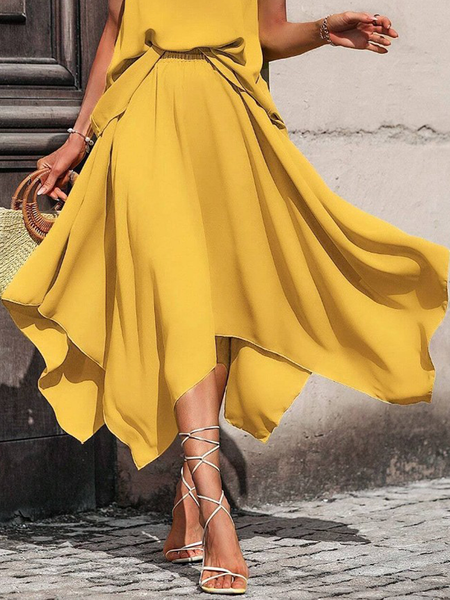

Loose Vacation Plain Loose Midi Skirt, Yellow, Skirts