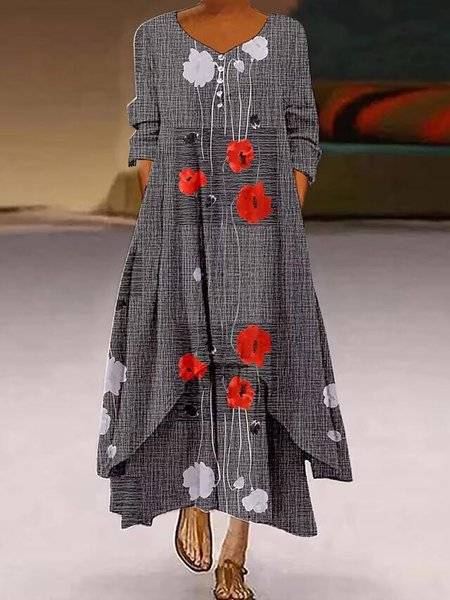 

Casual Floral Regular Fit Crew Neck Dress, Gray, Dresses