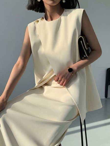 

Loose Plain Crew Neck Elegant Shirt, Apricot, Blouses and Shirts