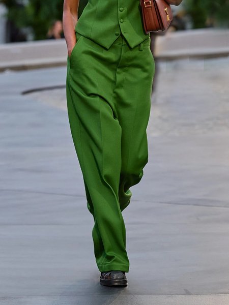 

H-Line Loose Urban Plain Fashion Pants, Green, Pants