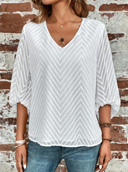 

V Neck Casual Loose Shirt, White, Shirts & Blouses