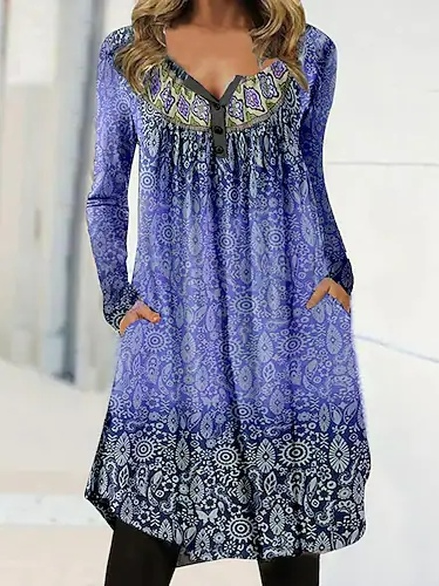 

Ethnic Casual Dress With No Belt, Blue purple, Dresses