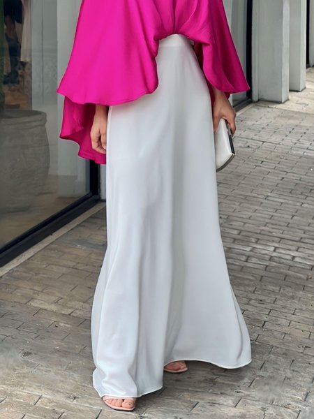 

Urban High Waist Simple Plain Loose Skirt, White, Skirts