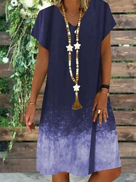 

Casual Ombre V Neck Dress, Purple, Dresses