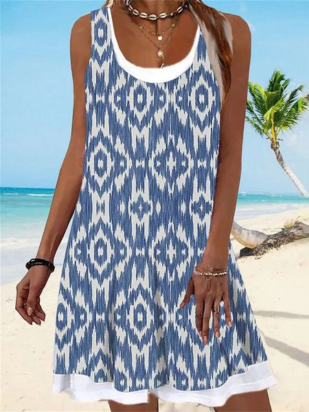 

Casual Geometric Crew Neck Regular Fit Dress, Blue, Dresses