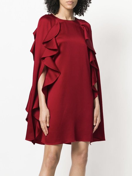 

Half sleeve Regular Fit Plain Elegant Dress, Red, Mini Dresses