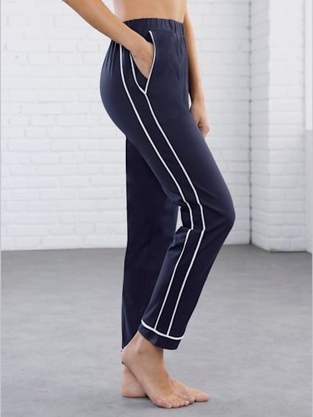 

Loose Knitted Casual Plain Pants, Blue, Pants