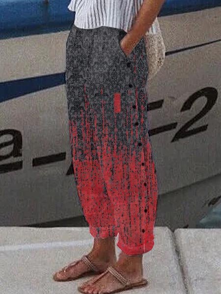 

Ethnic Loose Casual Pants, Red, Pants