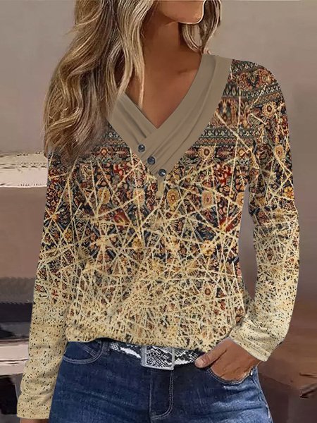 

Casual Knitted Regular Fit V Neck Shirt, Brown, Shirts & Blouses