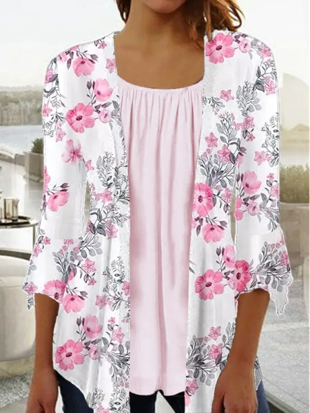 

Floral Loose Crew Neck Casual Shirt, White, Shirts & Blouses