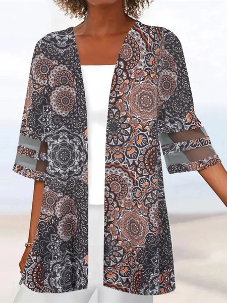 

Ethnic Wrap Loose Casual Kimono, Gray, Cardigans