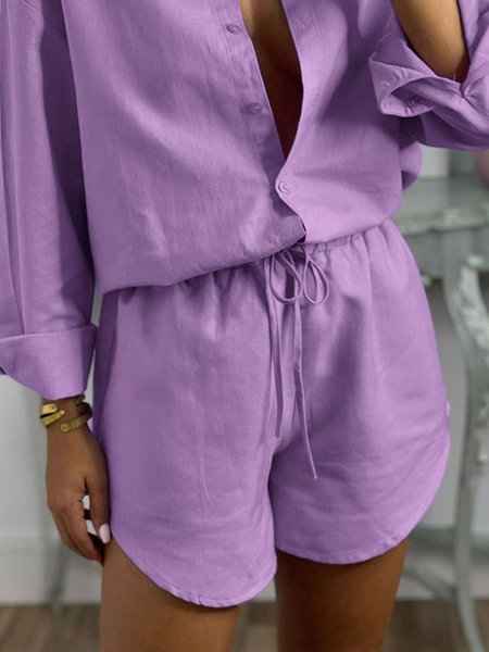 

Casual Loose Plain High Waist Shorts, Purple, Shorts