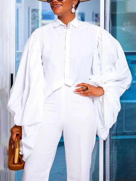 

Plain Regular Fit Elegant Shirt Collar Blouse, White, Blouses and Shirts