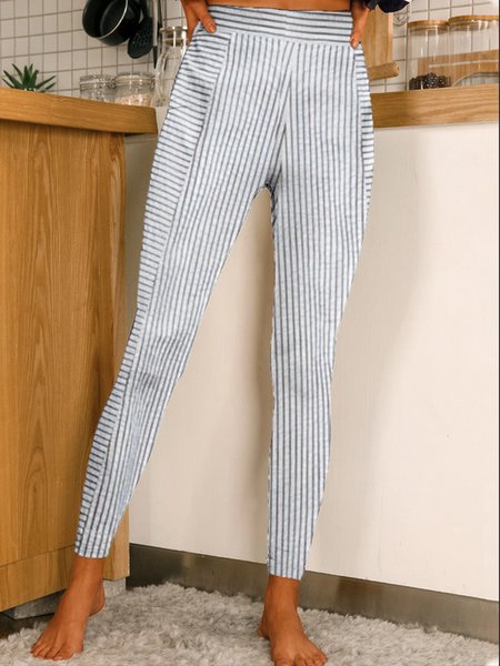 

Tight Striped Casual Leggings, Gray, leggings