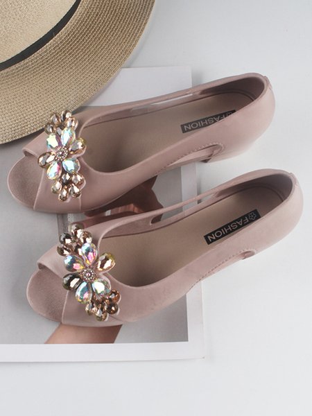 

Rhinestone Cutout Waterproof Peep-Toe Sandals, Pink, Flats