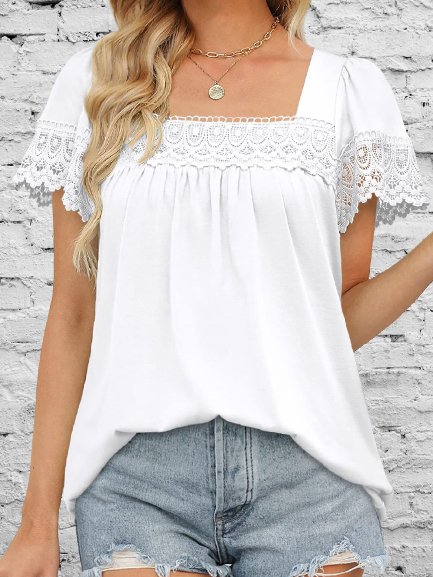 

Flare Sleeve Square Neck Urban Loose Shirt, White, Shirts & Blouses