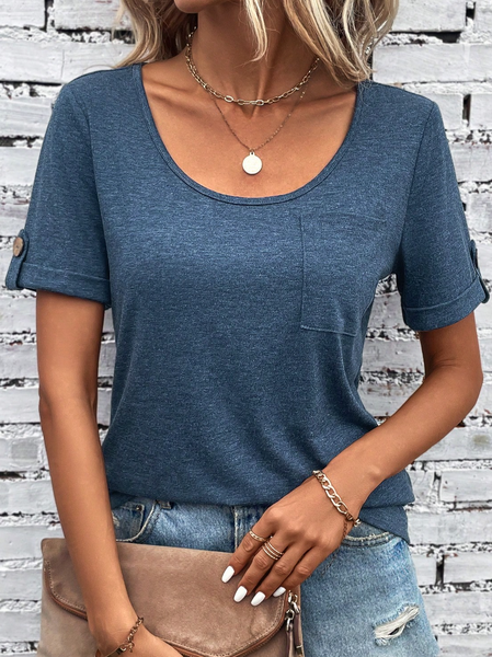 

Plain Crew Neck Casual T-Shirt, Dark blue, T-Shirts