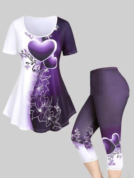 

Casual Floral Regular Fit Two-Piece Set, Purple, Suit Set