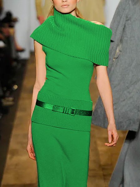 

Plain Urban Regular Fit Cold Shoulder Sweater, Green, Pullovers