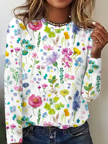 

Floral Casual T-Shirt, White, Long sleeves