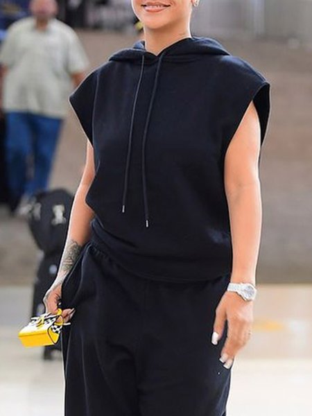 

Casual Daily Plain Short Sleeve Hoodie, Black, Hoodies and Sweatshirts